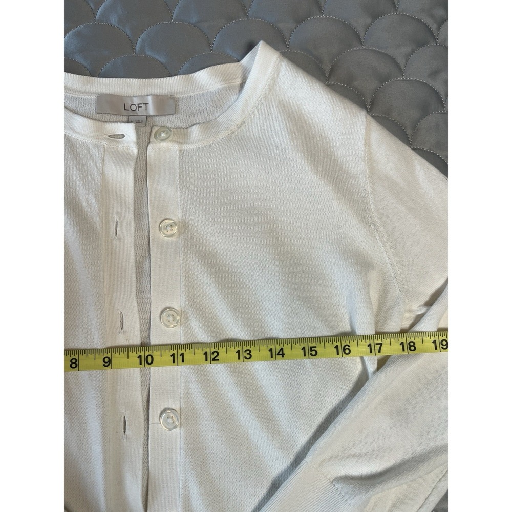 [LOFT] Signature Cardigan in Winter White- 100% Cotton Classic Old Money Medium - Picture 6 of 8